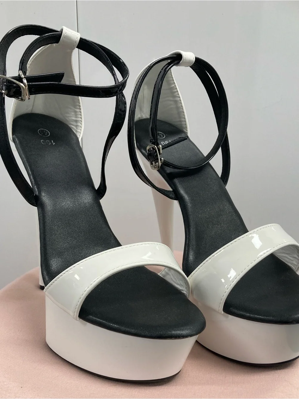 Women's Black & White Platform Ankle-Strap Sandals